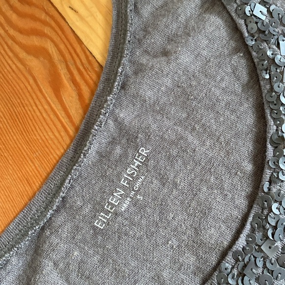 Eileen Fisher Sequined Grey Linen Tank Top Small - Picture 5 of 6